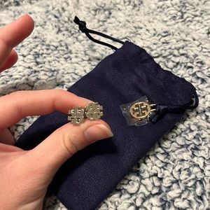 tory burch silver logo earrings